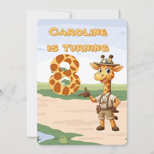 8th birthday Cute Explorer Giraffe on safari Invitation (Front)