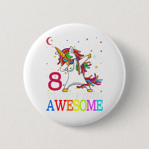 8th Birthday Dabbing Unicorn Party Gift 8 Years 6 Cm Round Badge