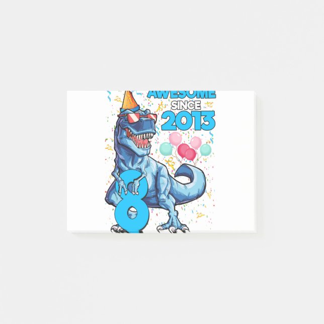 8th Birthday Dinosaur 8 Year Old Boy Kids Awesome Post-it Notes (Front)