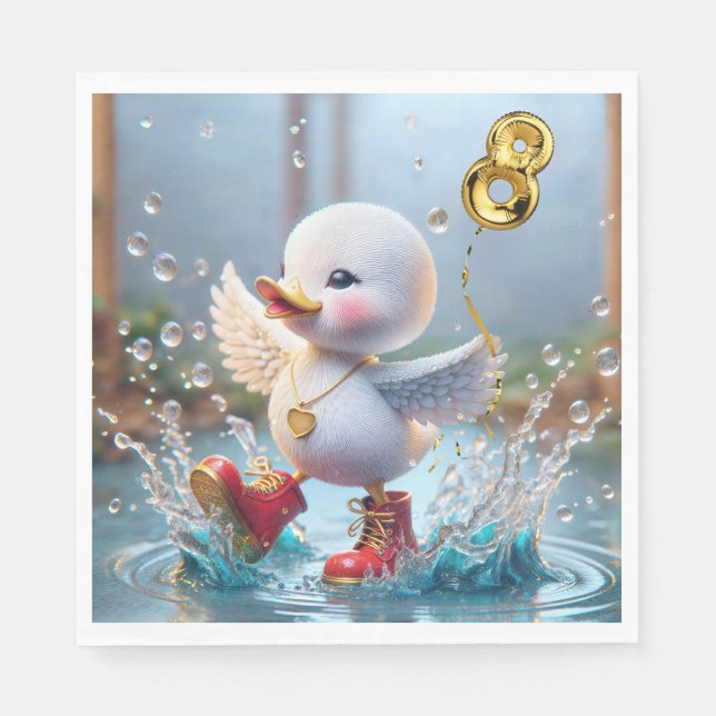 8th Birthday Duck Dancing In a Rain Puddle Napkin (Front)