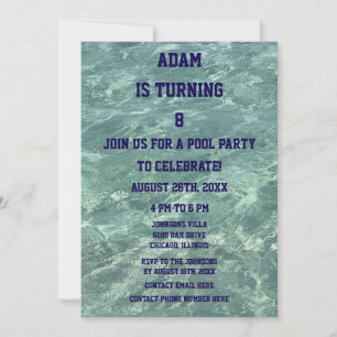 8th Birthday Eighth Pool Party Beach Water 2025 Invitation