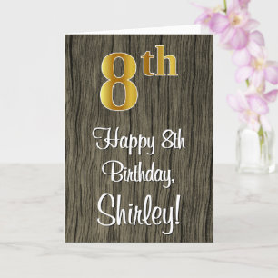 8th Birthday: Elegant Faux Gold Look #, Faux Wood Card