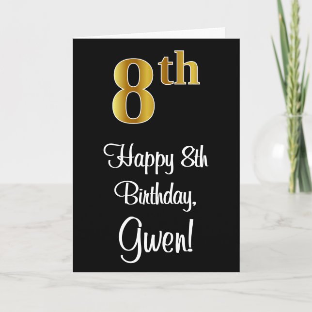 8th Birthday ~ Elegant Luxurious Faux Gold Look # Card (Front)