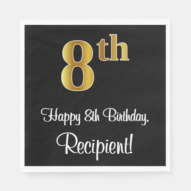 8th Birthday ~ Elegant Luxurious Faux Gold Look # Napkin (Front)
