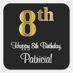 8th Birthday – Elegant Luxurious Faux Gold Look # Square Sticker