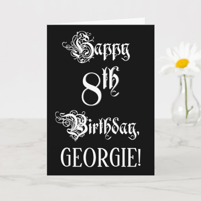8th Birthday: Fancy, Elegant Script + Custom Name Card (Small Plant)