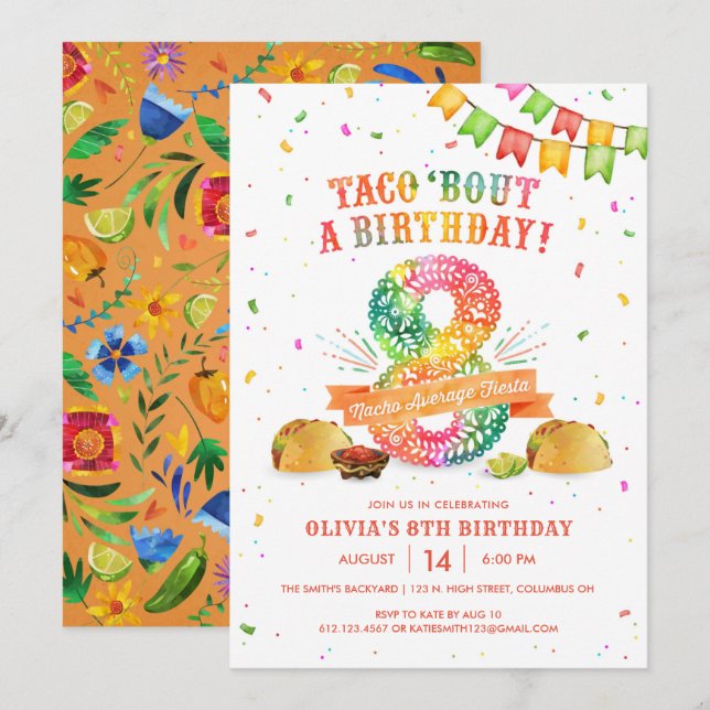 8th Birthday Fiesta Invitation (Front/Back)
