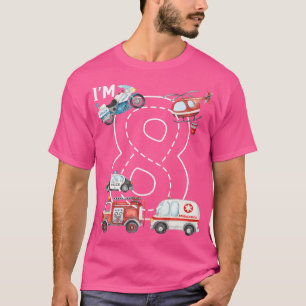 8th Birthday Fire Truck Ambulance Police Car 8 Yea T-Shirt