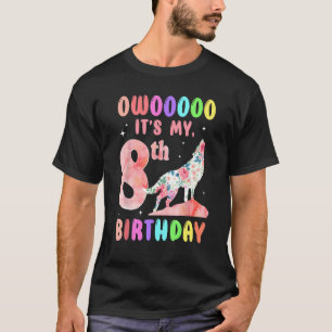 8th Birthday Floral Howling Watercolor Wolf 8 Year T-Shirt