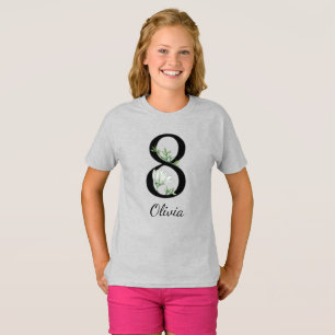 8th Birthday Floral Personalised Name T-Shirt