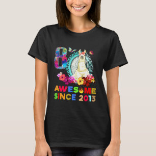 8th birthday for Girl Awesome Since 2013 Cute Llam T-Shirt