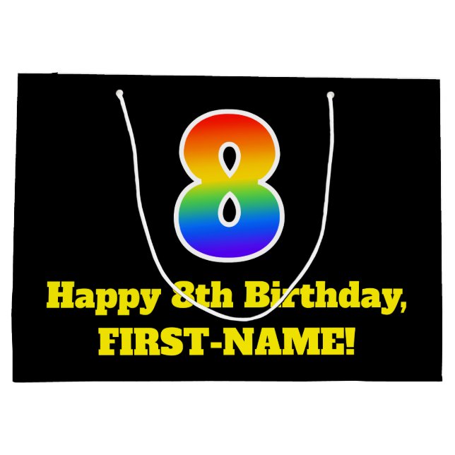 8th Birthday ~ Fun, Colourful, Vibrant, Rainbow 8 Large Gift Bag (Back)