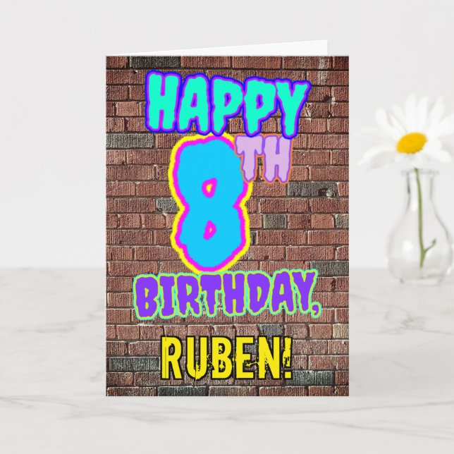 8th Birthday - Fun, Urban Graffiti Inspired Look Card (Small Plant)