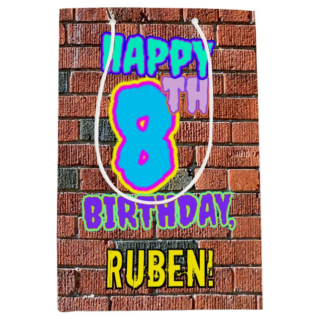 8th Birthday: Fun, Urban Graffiti Inspired Look Medium Gift Bag (Front)