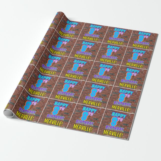 8th Birthday: Fun, Urban Graffiti Inspired Look Wrapping Paper (Unrolled)