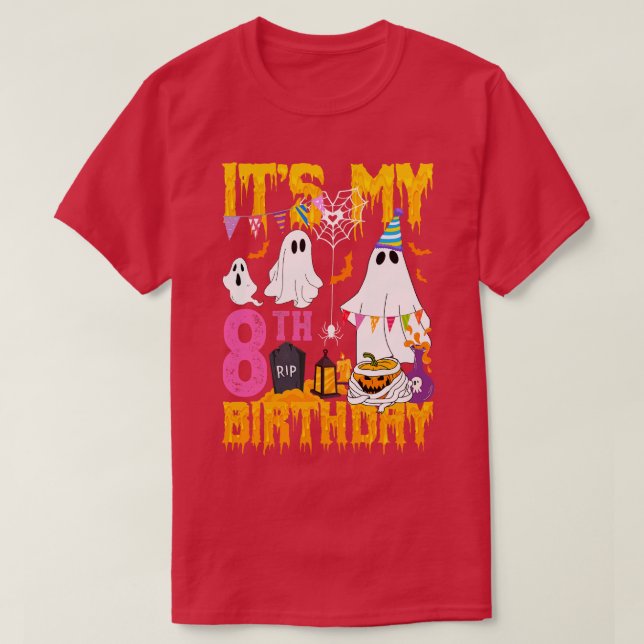8th Birthday Ghost Pumpkin Halloween Costume T-Shirt (Design Front)