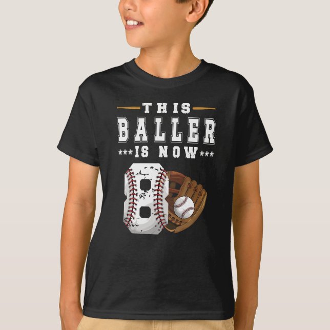 8th Birthday Gift Baseball Player 8 Year Old Boy T-Shirt (Front)