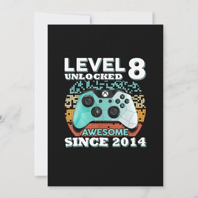 8th Birthday Gift Boys Level 8 Unlocked Gamer Invitation (Front)