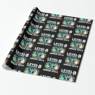 8th Birthday Gift Boys Level 8 Unlocked Gamer Wrapping Paper