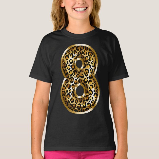 8th Birthday Gift Leopard Animal Print Kids Eight T-Shirt (Front)