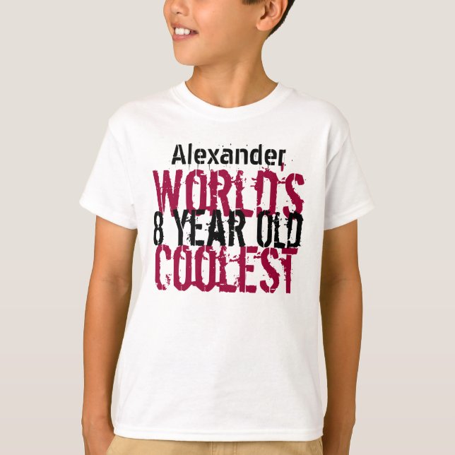 8th Birthday Gift World's Coolest 8 Year Old Boy T-Shirt (Front)