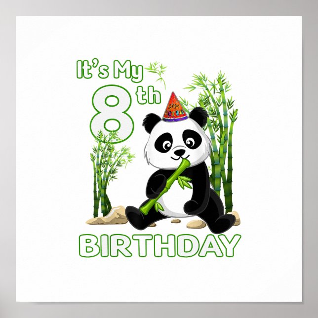 8th Birthday Gifts 8 Years Old Party Animal Panda  Poster (Front)