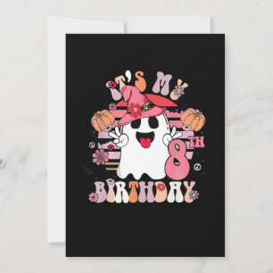 8th Birthday Gifts Spooky Boo Groovy Retro 70s Invitation