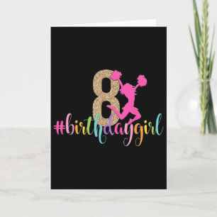 8th Birthday Girl Cheerleader Rainbow Cheerleading Card