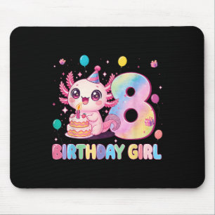 8th Birthday Girl Cute Axolotl 8 Years Old Birthda Mouse Mat