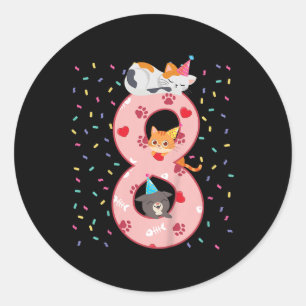 8th Birthday Girl Cute Cat Outfit 8 Years Old Bday Classic Round Sticker