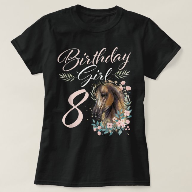 8th Birthday Girl Horse Lover 8 Years Old Bday T-S T-Shirt (Design Front)