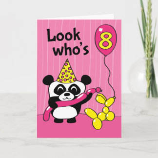 8th Birthday - Girl Panda with Balloons Card