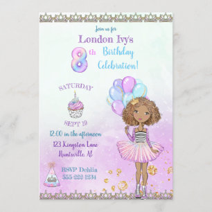 8th Birthday Girl Princess African American Invitation