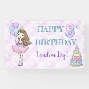 8th Birthday Girl Princess Lavender Turquoise Banner