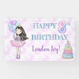 8th Birthday Girl Princess Lavender Turquoise Banner