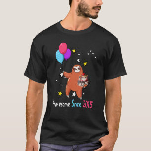 8th Birthday Girl Sloth Awesome Since 2015 8 Year T-Shirt