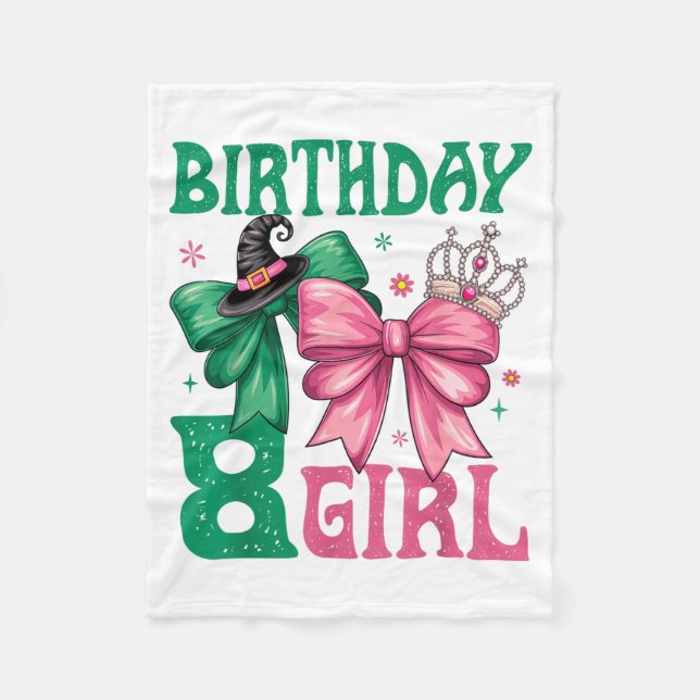 8th Birthday Girl Witch Nk Green 8 Year Old Birthd Fleece Blanket (Front)
