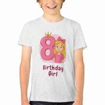 8th Birthday Girl with Crown and Bow