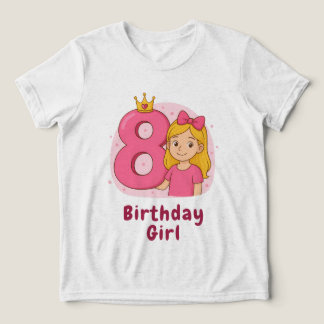 8th Birthday Girl with Crown and Bow Tri-Blend Shirt