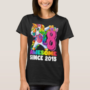 8th Birthday Girls Awesome Since 2015 Dabbing Uni T-Shirt