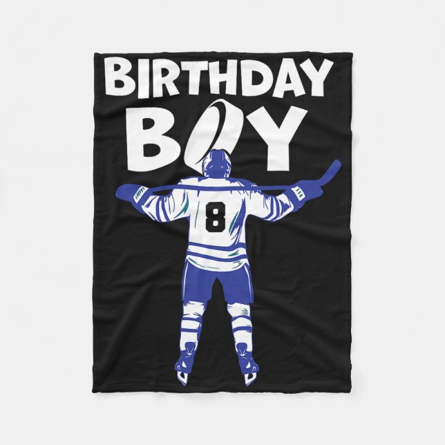 8th Birthday Ice Hockey Boy 8 Year Old Toddler Hoc Fleece Blanket (Front)