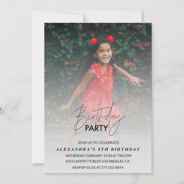 8th birthday invitation Birthday Party Photo Grey (Front)