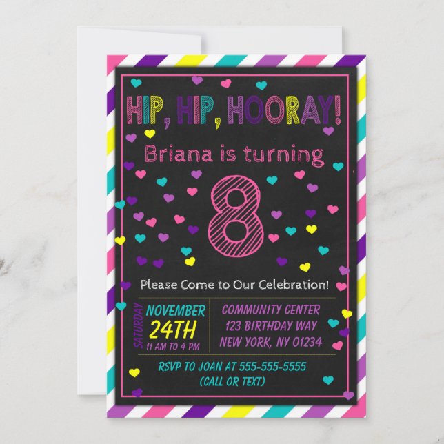 8th Birthday Invitation for a Girls Birthday Party (Front)