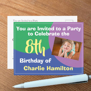 8th Birthday Invitation with Photo Postcard