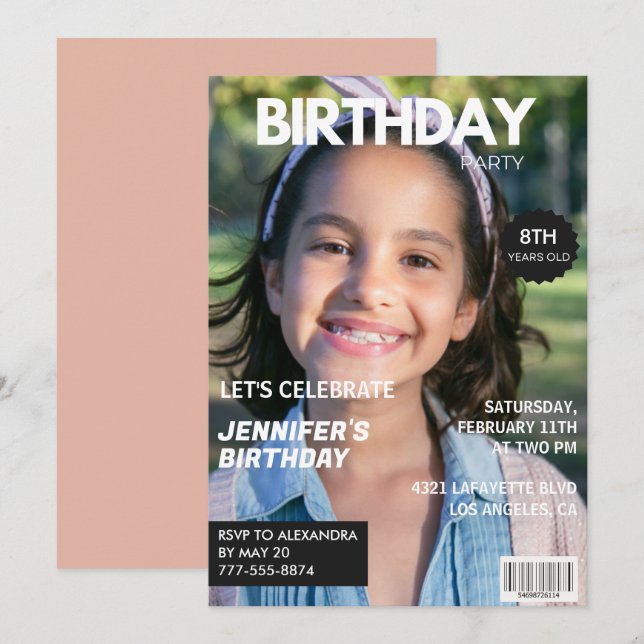 8th birthday invitations Girl Magazine Cover (Front/Back)