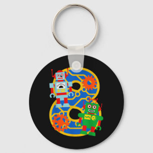 8th Birthday Kids 8 Year Old Little Robot Robotics Key Ring
