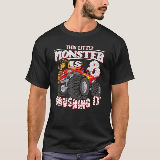 8th Birthday Kids This Little Monster Truck T-Shirt (Front)