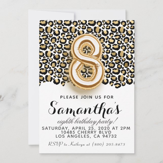 8th Birthday Leopard Animal Print Invitation (Front)