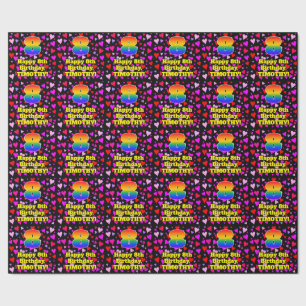 8th Birthday: Loving Hearts Pattern, Rainbow # 8 Wrapping Paper