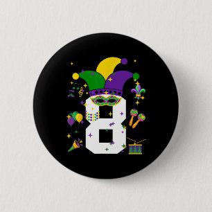 8th Birthday Mardi Gras Themed 8 Year Old Boys Kid 6 Cm Round Badge